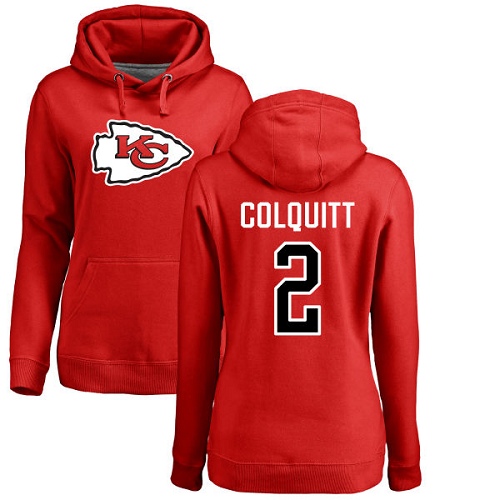Women Kansas City Chiefs #2 Colquitt Dustin Red Name and Number Logo Pullover Hoodie